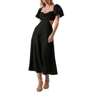 ASTR the Label Womens Winley Black Linen Open Back Midi Dress